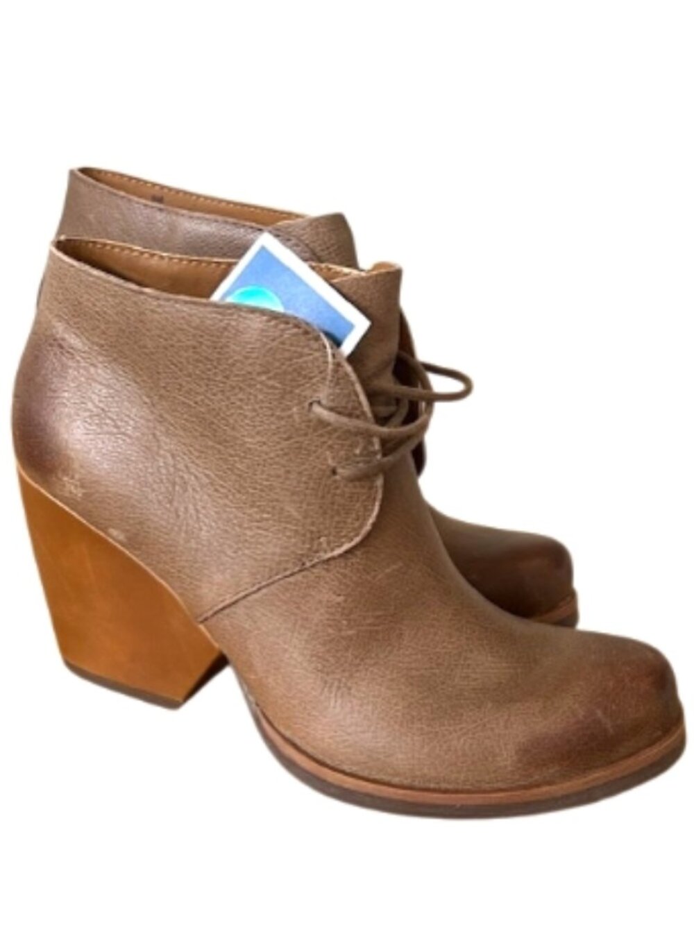 Korks Women's Tan Leather Ankle Booties Wedge Heel Size 8M NWT